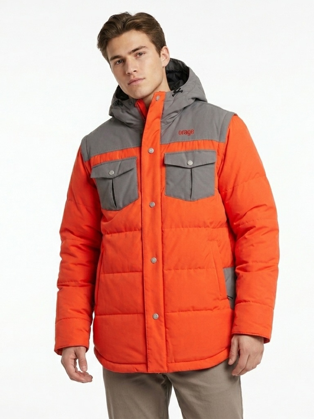 Orage Convertible Ski Jacket Vest Prime 10 Zip Off Down Orange Grey Large